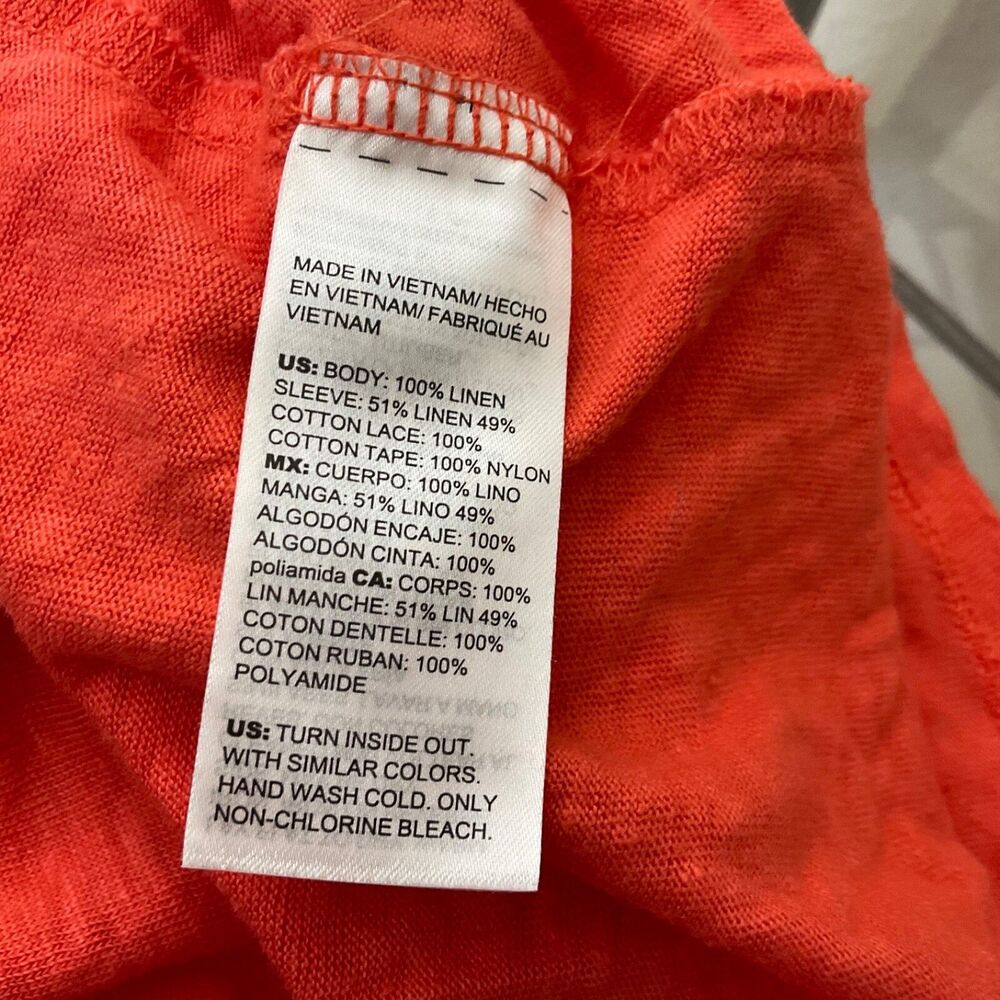 Chicos 100% Linen Orange 3/4 Sleeve Puff Crochet Sleeve Size 4 US XXL - Picture 4 of 9